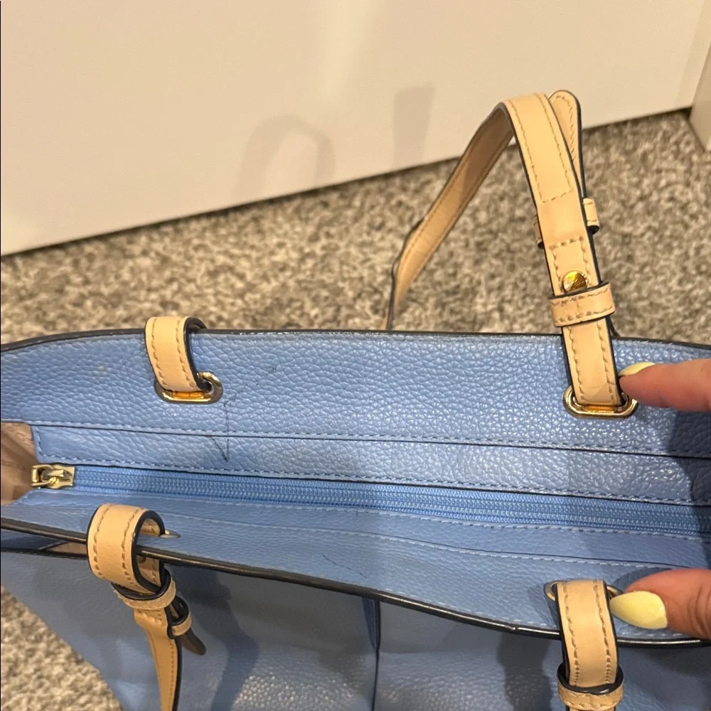 Michael Kors Blue Tote Tan Handles leather beach purse handbag designer sky - Picture 8 of 9